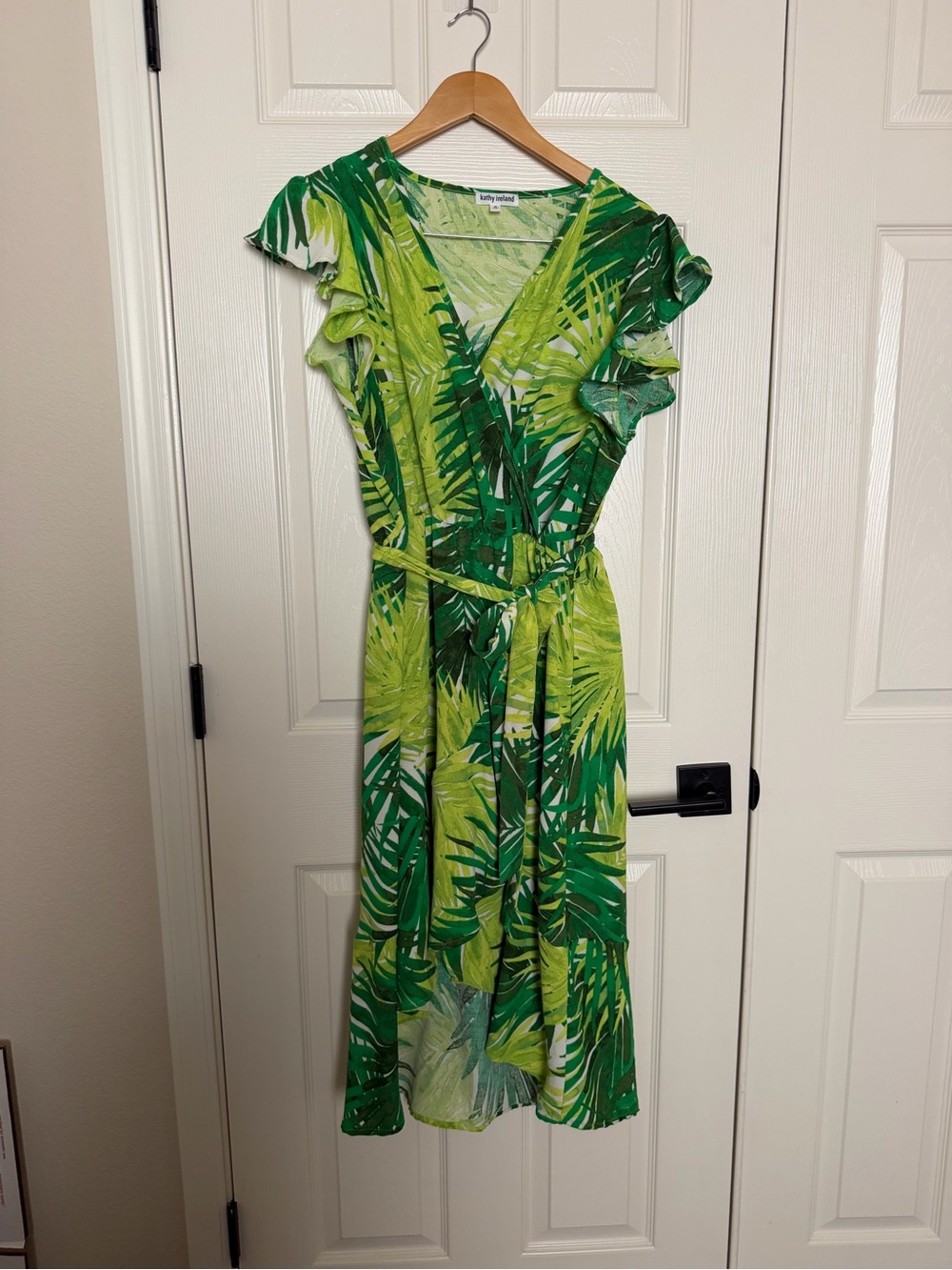 kathy ireland Green Palm-Print Midi Wrap Dress